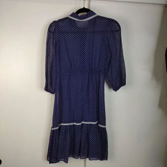 Union Made Vtg 1970s Polka Dot Semi Sheer Dress Sz 7 Prairie Square Dance Retro
